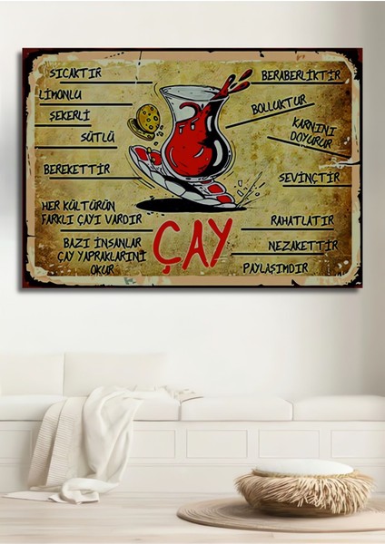 Dekoratif Ahşap Retro Tablo-Çay Şık Yatay Duvar Dekorasyon Tablosu