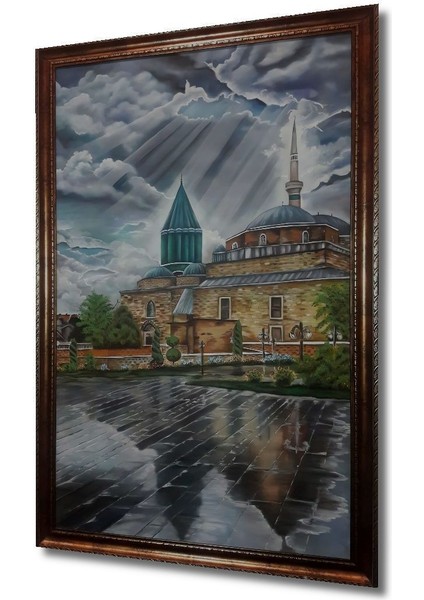Dekoratif Dikey Yağlı Boya Görünümlü Cami Duvar Tablo Ahşap Dikdörtgen Tablo