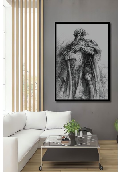 Dekoratif Dikey Barbar Savaşçı Adam Duvar Tablo Ahşap Dikdörtgen Tablo