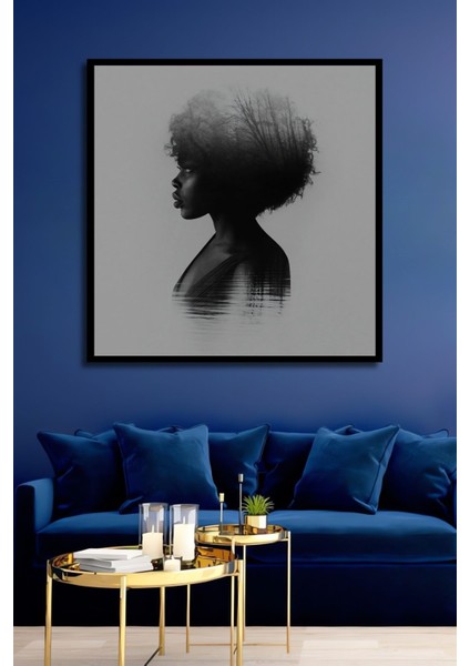 Dekoratif Dikey Siyahi Kadının Saçındaki Orman Duvar Tablo Ahşap Dikdörtgen Tablo fiyatları