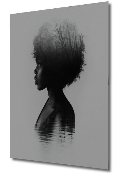 Dekoratif Dikey Siyahi Kadının Saçındaki Orman Duvar Tablo Ahşap Dikdörtgen Tablo fırsatları