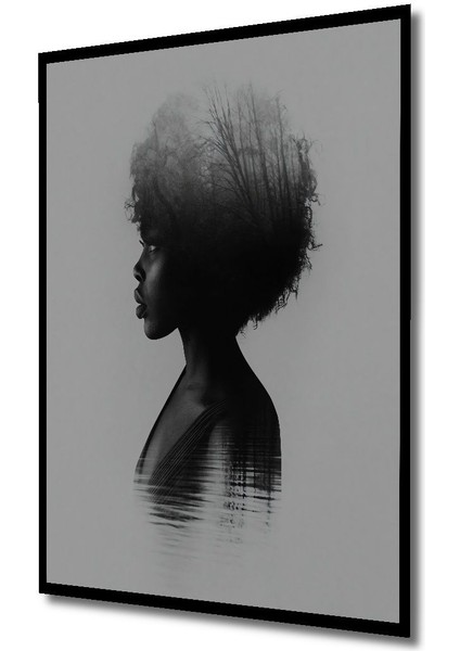 Dekoratif Dikey Siyahi Kadının Saçındaki Orman Duvar Tablo Ahşap Dikdörtgen Tablo indirimleri
