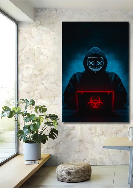 Dekoratif Dikey Virüs Yapan Hacker Duvar Tablo Ahşap Dikdörtgen Tablo