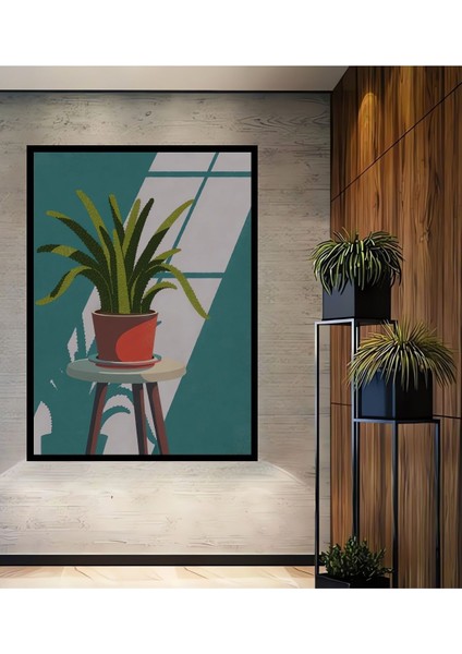 Dekoratif Bohem Minimalist Soyut Çizim Ahşap Tablo Çerçeve Görünümlü Dikey Duvar Dekorasyon Tablosu