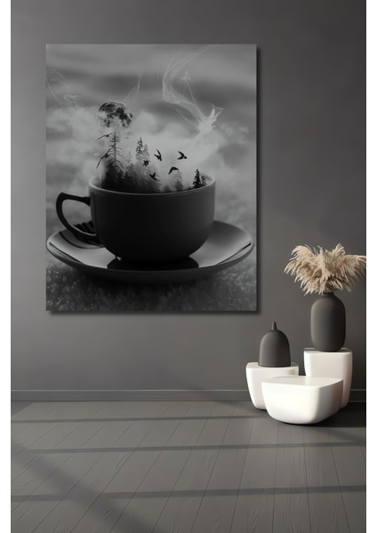 Dekoratif Dikey Fincandaki Orman Sürreal Sanat Duvar Tablo Ahşap Dikdörtgen Tablo