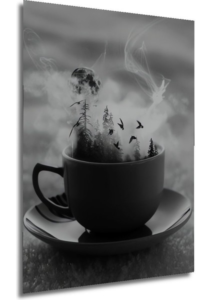 Dekoratif Dikey Fincandaki Orman Sürreal Sanat Duvar Tablo Ahşap Dikdörtgen Tablo modelleri