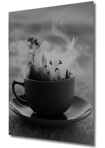 Dekoratif Dikey Fincandaki Orman Sürreal Sanat Duvar Tablo Ahşap Dikdörtgen Tablo fırsatları