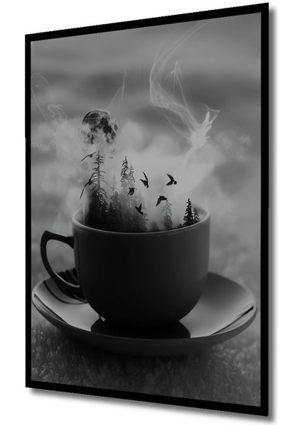 Dekoratif Dikey Fincandaki Orman Sürreal Sanat Duvar Tablo Ahşap Dikdörtgen Tablo indirimleri