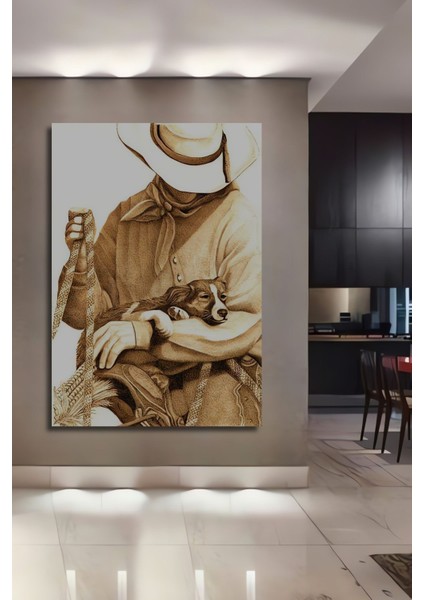 Dekoratif Dikey Köpek Tutan Kadın Duvar Tablo Ahşap Dikdörtgen Tablo