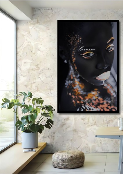 Ahşap Tablo Moda Afrikalı Kadın Afrikalı 3 Boyutlu Çerçeve Görünümlü Dikey Duvar Dekorasyon Tablosu
