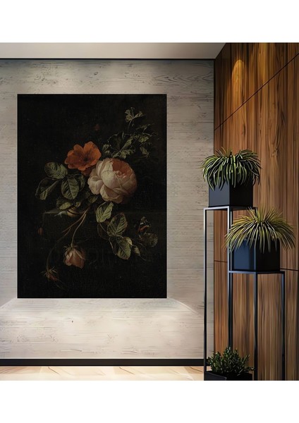 Ahşap Vintage Çiçek Galeri Duvarı,sanatsal Baskı,tablo Çerçeve Görünümlü Dikey Duvar Tablo
