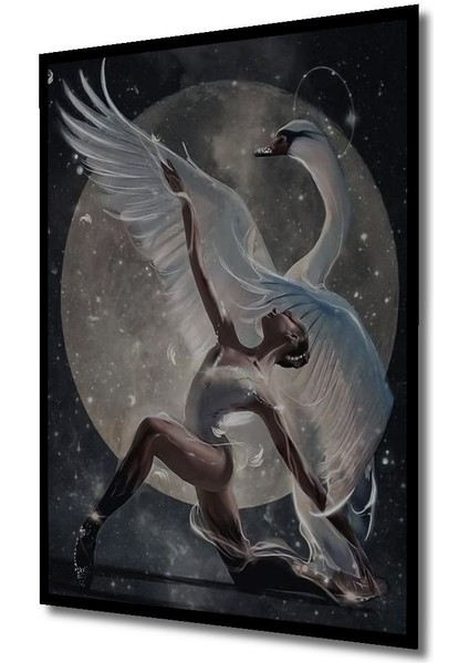 Ahşap Kuğu ve Balerin Marcel Sanat Elmas Mozaik Tablo Çerçeve Görünümlü Dikey Duvar Dekorasyon Tablo modelleri