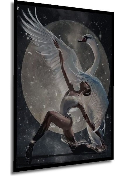 Ahşap Kuğu ve Balerin Marcel Sanat Elmas Mozaik Tablo Çerçeve Görünümlü Dikey Duvar Dekorasyon Tablo fırsatları