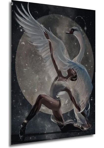 Ahşap Kuğu ve Balerin Marcel Sanat Elmas Mozaik Tablo Çerçeve Görünümlü Dikey Duvar Dekorasyon Tablo indirimleri