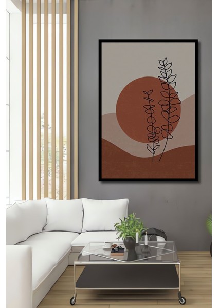 Dekoratif Bohem Tarz Güneş ve Bitki Ahşap Tablo Çerçeve Görünümlü Dikey Duvar Dekorasyon Tablosu