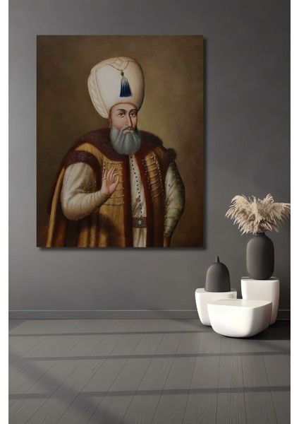Dekoratif Dikey Osmanlı Padişahları Duvar Tablo Ahşap Dikdörtgen Tablo