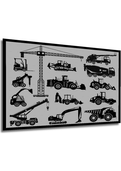 Dekoratif Yatay Iş Makineleri Duvar Tablo Ahşap Dikdörtgen Tablo