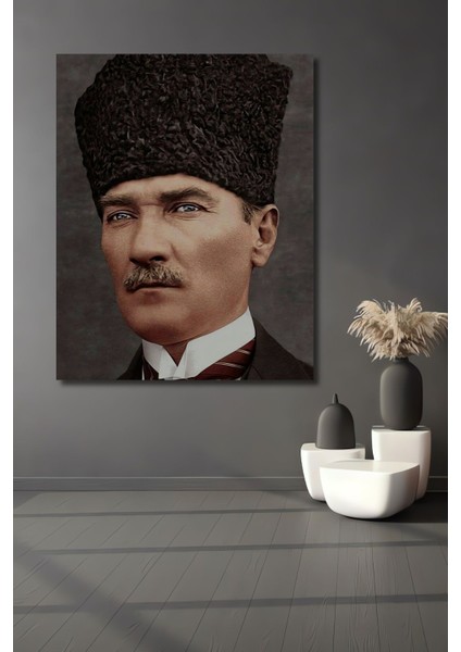 Dekoratif Dikey Atatürk Duvar Tablo Ahşap Dikdörtgen Tablo