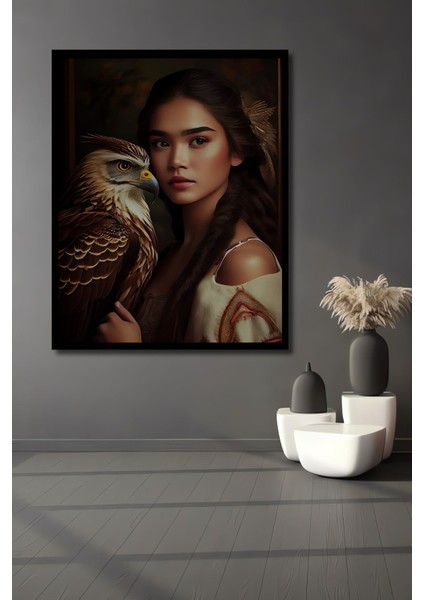 Dekoratif Dikey Kadın ve Yırtıcı Kuş Modern Sanat Duvar Tablo Ahşap Dikdörtgen Tablo fiyatları