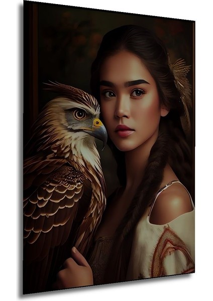 Dekoratif Dikey Kadın ve Yırtıcı Kuş Modern Sanat Duvar Tablo Ahşap Dikdörtgen Tablo modelleri