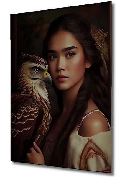 Dekoratif Dikey Kadın ve Yırtıcı Kuş Modern Sanat Duvar Tablo Ahşap Dikdörtgen Tablo fırsatları