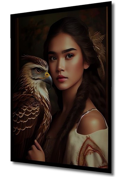 Dekoratif Dikey Kadın ve Yırtıcı Kuş Modern Sanat Duvar Tablo Ahşap Dikdörtgen Tablo indirimleri
