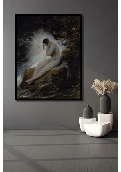 Dekoratif Dikey Mağaradaki Kadın Modern Sanat Duvar Tablo Ahşap Dikdörtgen Tablo