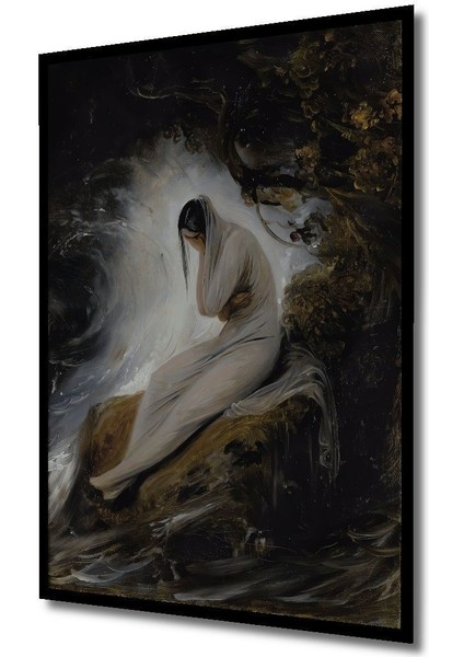 Dekoratif Dikey Mağaradaki Kadın Modern Sanat Duvar Tablo Ahşap Dikdörtgen Tablo