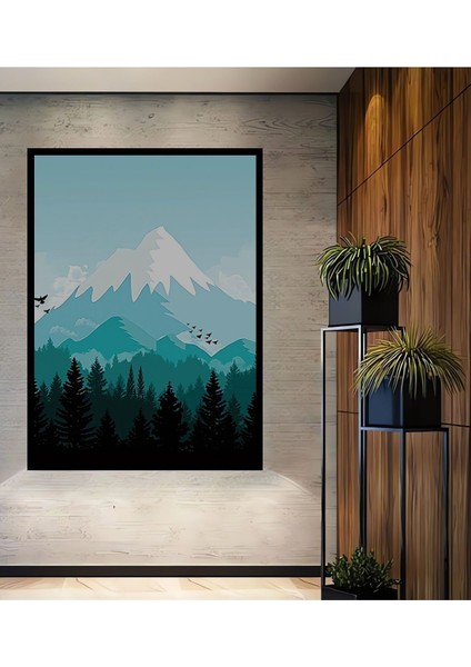 Dekoratif Bohem Minimalist Soyut Çizim Ahşap Tablo Çerçeve Görünümlü Dikey Duvar Dekorasyon Tablosu