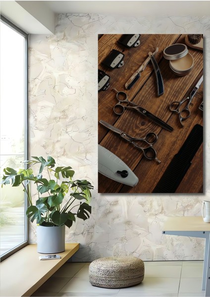 Dekoratif Dikey Berber Dükkanı Duvar Tablo Ahşap Dikdörtgen Tablo