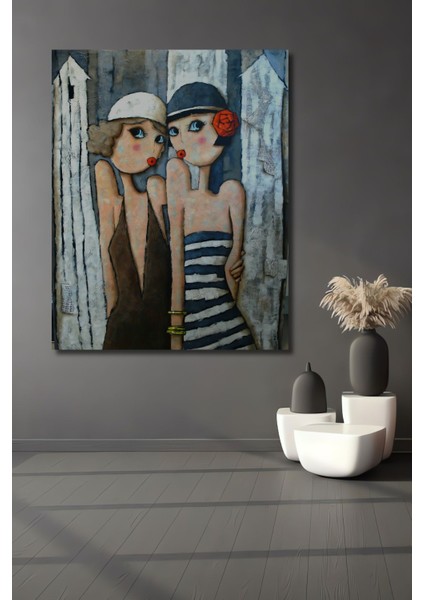Dekoratif Dikey Modern Sanat Kadınlar Duvar Tablo Ahşap Dikdörtgen Tablo