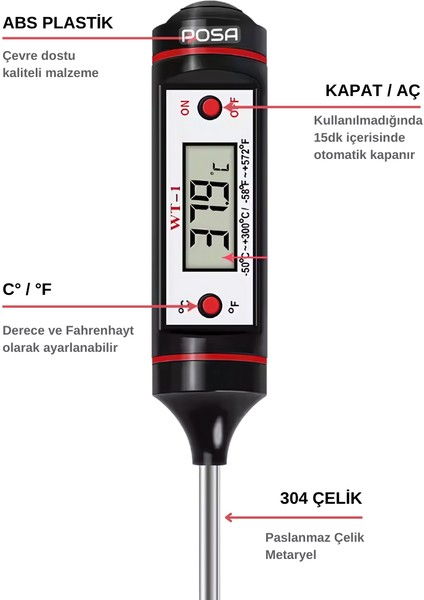 Dijital Gıda Termometersi Sıvı Gıda,et,su,süt,yoğur Sıcaklık Ölçer Mutfak Gıda Sıcaklık Ölçer