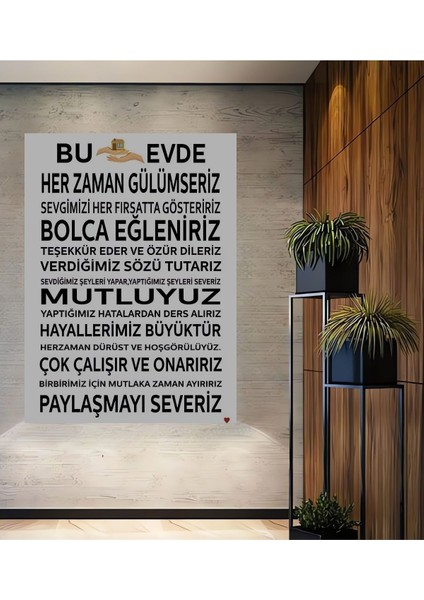 Ahşap Bu Evde Her Zaman Gülümseriz Yazısı Uv Mdf Tablo Seti Çerçeve Görünümlü Dikey Duvar Tablo
