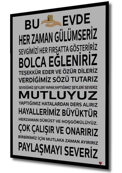 Ahşap Bu Evde Her Zaman Gülümseriz Yazısı Uv Mdf Tablo Seti Çerçeve Görünümlü Dikey Duvar Tablo