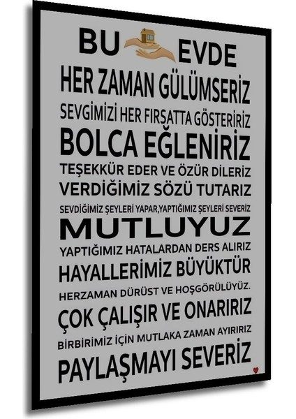 Ahşap Bu Evde Her Zaman Gülümseriz Yazısı Uv Mdf Tablo Seti Çerçeve Görünümlü Dikey Duvar Tablo