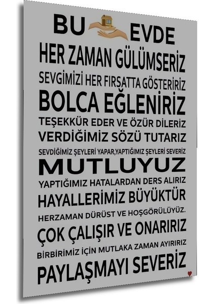 Ahşap Bu Evde Her Zaman Gülümseriz Yazısı Uv Mdf Tablo Seti Çerçeve Görünümlü Dikey Duvar Tablo