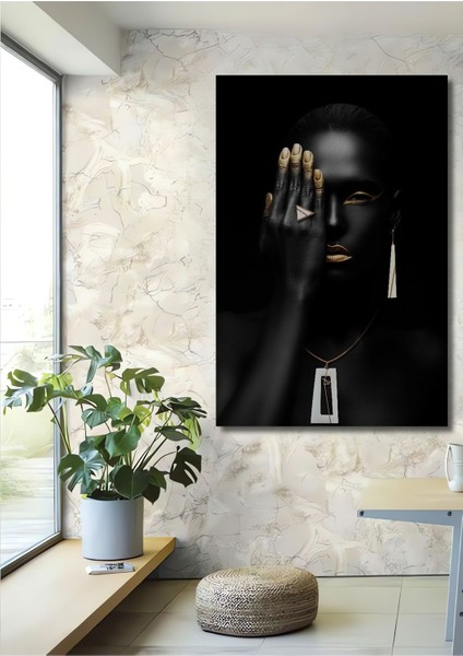 Dekoratif Dikey Afrikalı Kadın Minimalist Duvar Tablo Ahşap Dikdörtgen Tablo