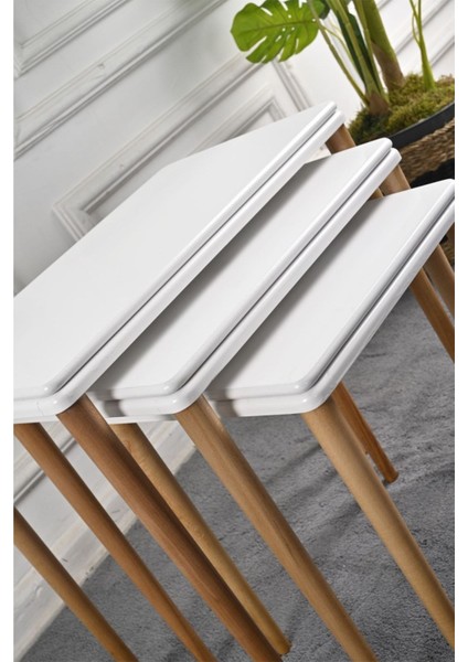 Mdf Ahşap Kaplama Ceviz Çift Kalınlık Eko Düz Ayaklı Cilalı 3'Lü Zigon Sehpa Takımı - El Işçiliği fiyatları