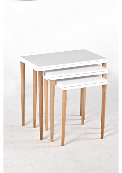 Mdf Ahşap Kaplama Ceviz Çift Kalınlık Eko Düz Ayaklı Cilalı 3'Lü Zigon Sehpa Takımı - El Işçiliği modelleri