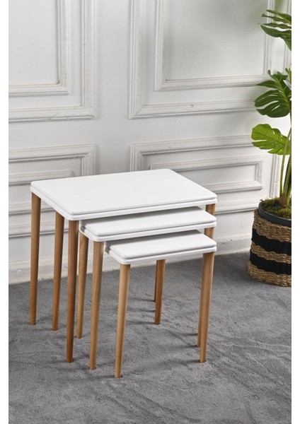 Mdf Ahşap Kaplama Ceviz Çift Kalınlık Eko Düz Ayaklı Cilalı 3'Lü Zigon Sehpa Takımı - El Işçiliği fırsatları