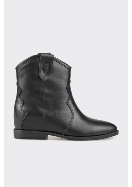 Siyah Deri Kadın Western Bot