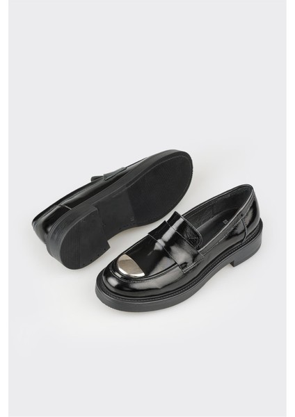Siyah Deri Kadın Loafer modelleri