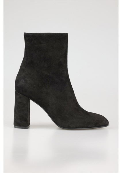 Siyah Deri Kadın Yüksek Topuk Bot