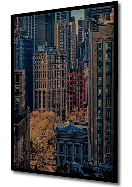 Ahşap Tablo New York Manhattan City Peyzaj Şehir Posteri Çerçeve Görünümlü Dikey Duvar Tablo modelleri