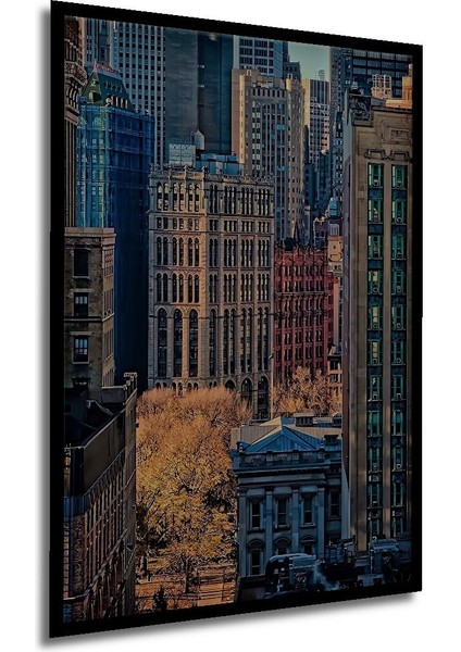 Ahşap Tablo New York Manhattan City Peyzaj Şehir Posteri Çerçeve Görünümlü Dikey Duvar Tablo fırsatları