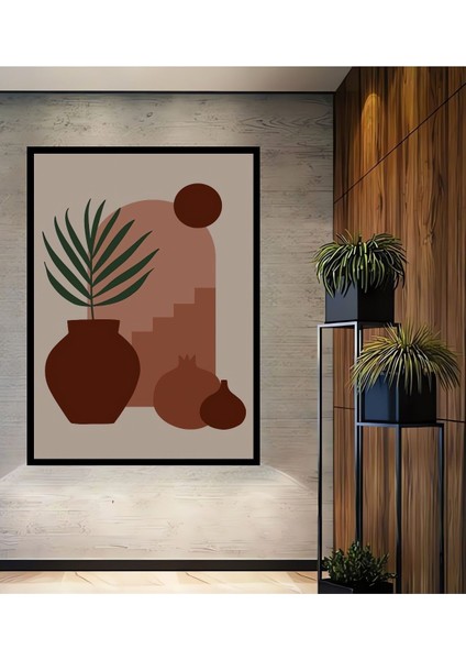 Dekoratif Bohem Minimalist Soyut Çizim Ahşap Tablo Çerçeve Görünümlü Dikey Duvar Dekorasyon Tablosu