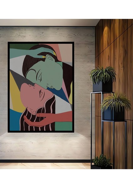 Dekoratif Bohem Minimalist Soyut Çizim Ahşap Tablo Çerçeve Görünümlü Dikey Duvar Dekorasyon Tablosu