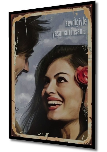 Tablo Türkan Şoray Kadir Inanır Al Yazmalım Retro Çerçeve Görünümlü Dikey Duvar Dekorasyon Tablosu modelleri
