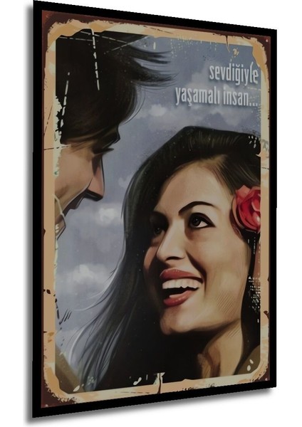 Tablo Türkan Şoray Kadir Inanır Al Yazmalım Retro Çerçeve Görünümlü Dikey Duvar Dekorasyon Tablosu fırsatları