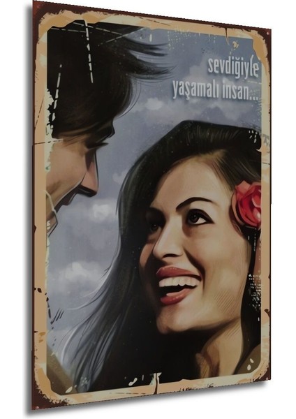 Tablo Türkan Şoray Kadir Inanır Al Yazmalım Retro Çerçeve Görünümlü Dikey Duvar Dekorasyon Tablosu indirimleri